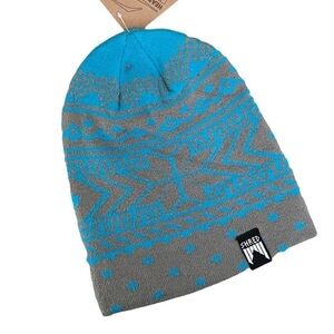 🌺 Shred Norfolk Nordic Print Gray & Blue Knit Beanie NWT